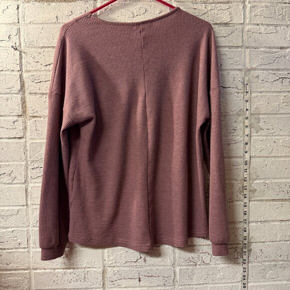 Hope Waffle Knit Button Neck Long Sleeve Top | Mauve Purple Pullover | Size Larg - Picture 6 of 9